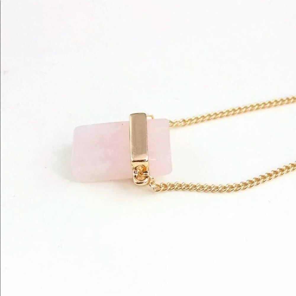 The Rose Quartz Gold Plated Long Chain With Rose Quartz pendant